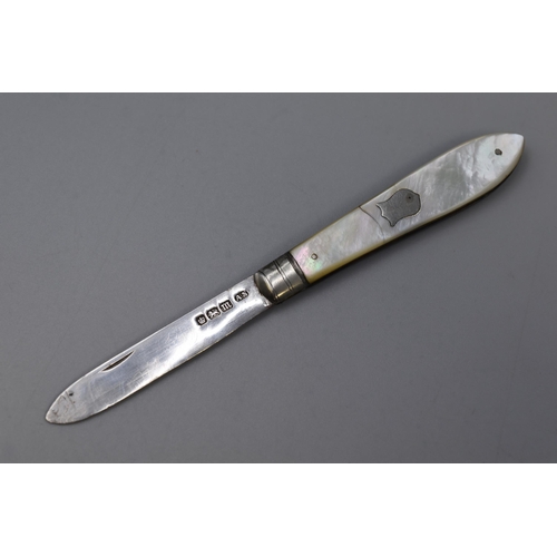 20 - Hallmarked Sheffield Silver Fruit Knife with Mother of Pearl Handle