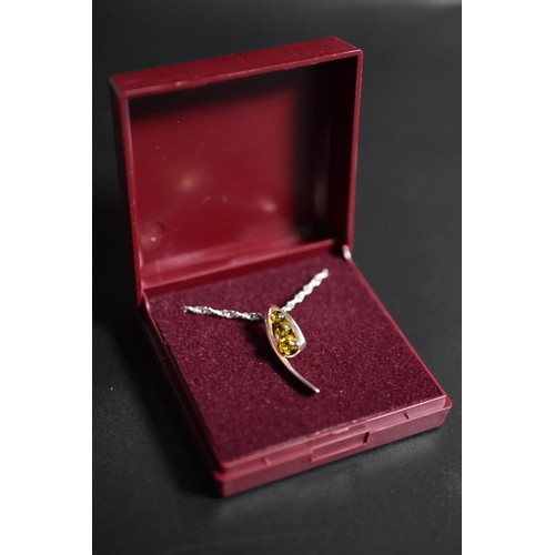 249 - Silver 925, Amber Pendant on Chain, Complete with Presentation Box