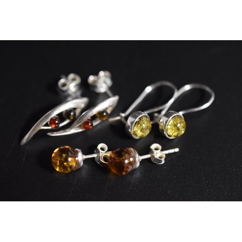 253 - Three Pairs of Silver 925, Amber Earrings