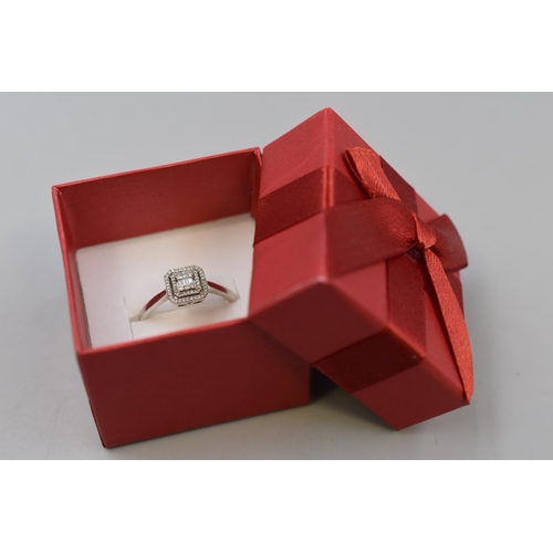 38 - White Gold 375 (9ct) Marcasite Ring (Size S) Complete with Presentation Box