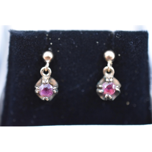 40 - Pair of 9ct Gold Ruby Stoned Earrings Complete with Presentation Box (One Back not Gold)