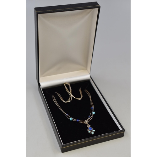 49 - Silver 925 Blue Stoned Pendant Necklace Complete with Presentation Box