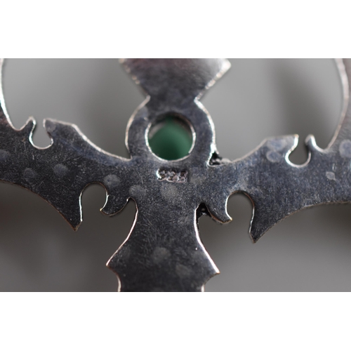 257 - 925 Silver Green Onyx gemstone Gothic Cross Pendant 65 x 45 mm