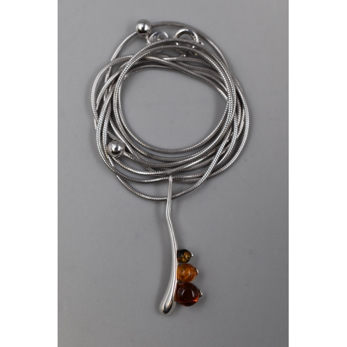 258 - Silver 925, Amber Pendant on Chain