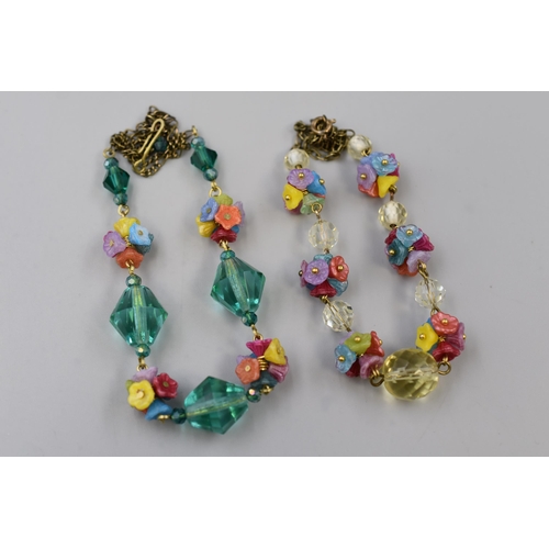 73 - Two Vintage Czechoslovakian Floral Glass Beaded Necklaces