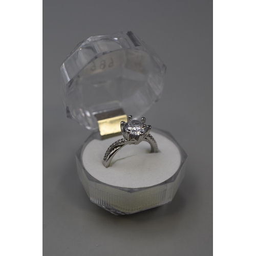 75 - 925 Silver Clear Stoned ring (size P) completed in presentation box