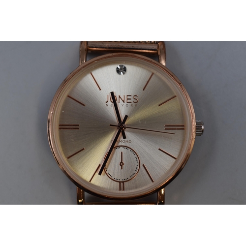 115 - Jones of New York Designer Watch new Battery Fitted ticking away nicely with metal Strap