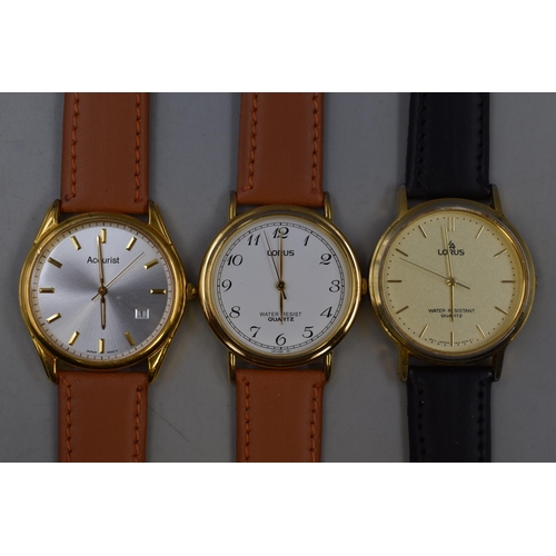 132 - Three Gents Watches all working including Lorus and Accurist