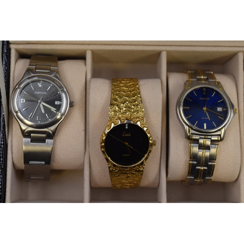 137 - selection of 6 Gents Watches all working complete with Faux Leather Display Case