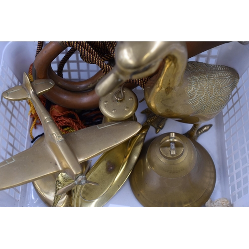 292 - A Selection of Brass and Copper Ware To Include Duck, Spitfire, Bugle, Miniature Miners Lamp, And Mo... 