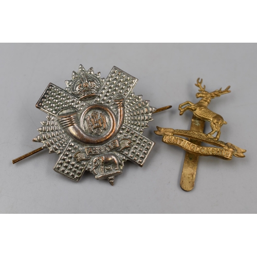 312 - Two Military Cap Badges Inlcudes Highland Light Infantry and Huntingdonshire Cyclist Battalion