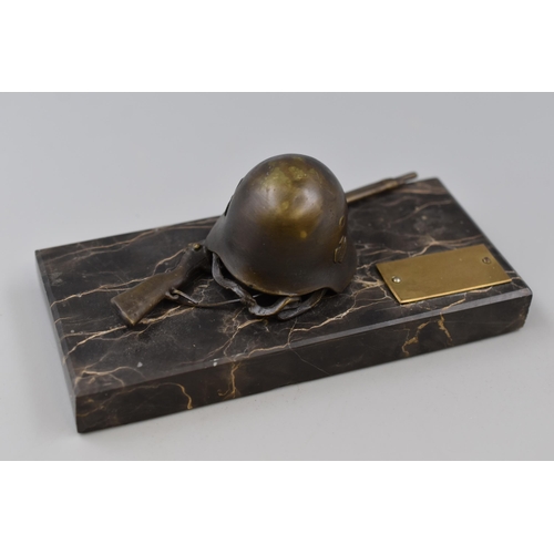 316 - German Bronze Helmet Paperweight with a marble themed base