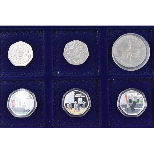 162 - Six Collectable Coins To Include Three Enamelled Samoan Half Dollars, Two UK 50p's, And Jersey &poun... 