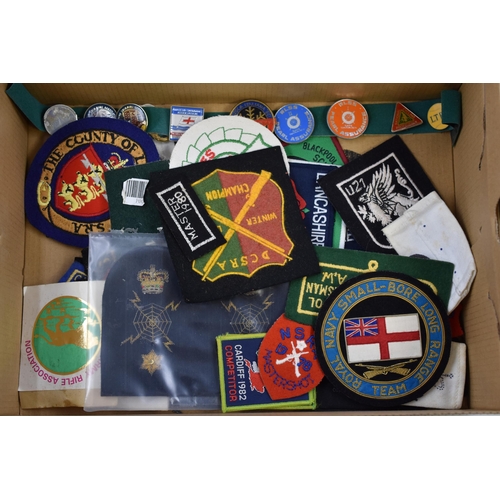 318 - Large Selection of Patch and Pin Badges / Awards including Military, Naval, Shooting and More