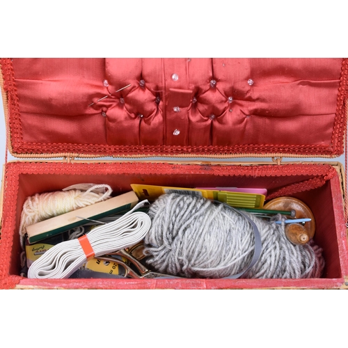 383 - A Wicker Sewing Box With a Selection of Sewing Items, And A Tin With Assorted Buttons