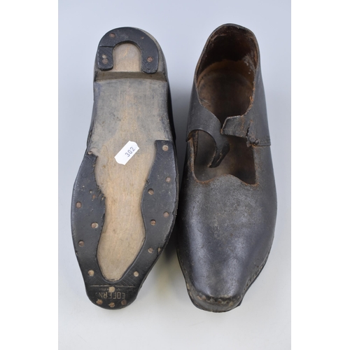 387 - Pair of Antique Wood and Leather Clogs