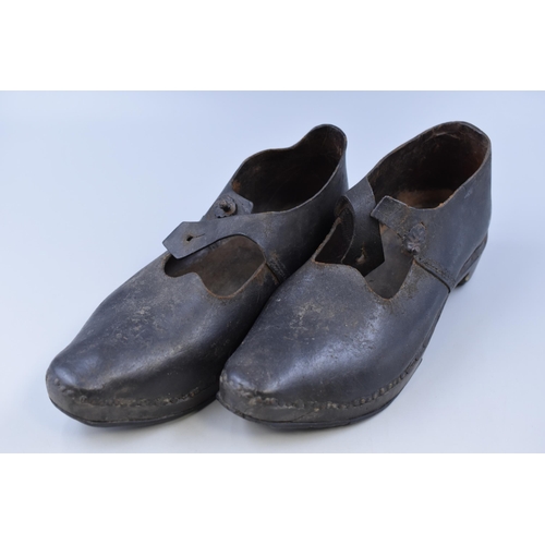 387 - Pair of Antique Wood and Leather Clogs