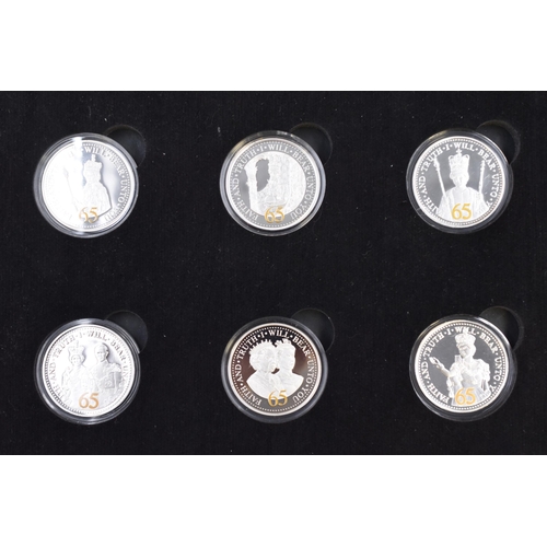 171 - A Set of Six Silver Plated Proof Queen Elizabeth Sapphire Jubilee Commemorative Coins, In Presentati... 