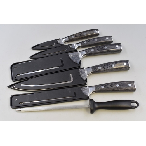 636 - New Mosfiata Knife Set with 6 Knives, Sharpener and Sheaths