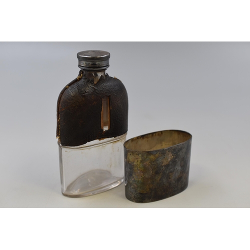 333 - Vintage Glass & Leather styled hip flask