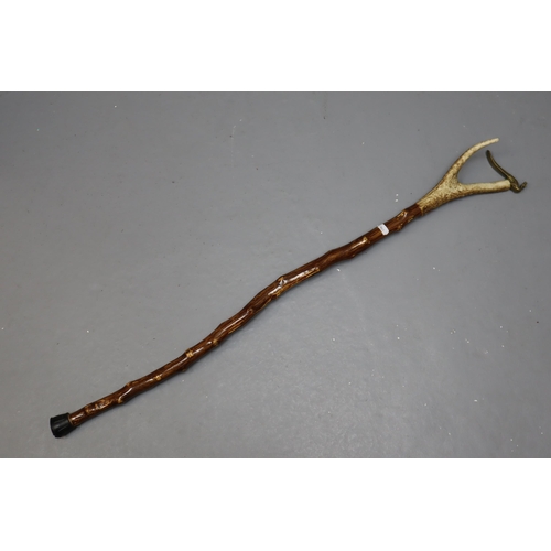 397 - A Horn Handled Walking Stick With Brass Peacock Decoration, Approx 37.5