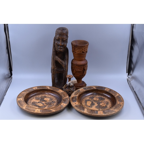 398 - Selection of wooden items to include an african figure 16