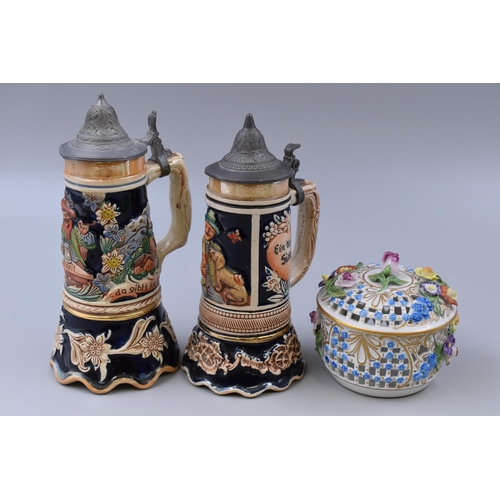 336 - Two West German Musical Beer Steins (Tallest 7