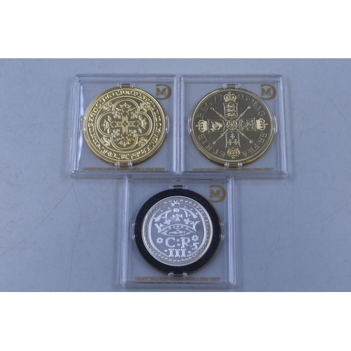 187 - Three Restriked Coins. Includes Queen Anne 1703, 1645 Coin, And Edward III Double Leopard