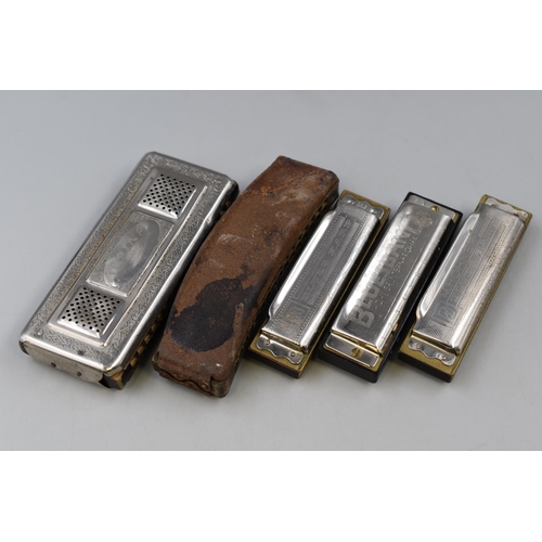 212 - Selection of five vintage Harmonica's including: Blues Band Hohner International, Alpina and more