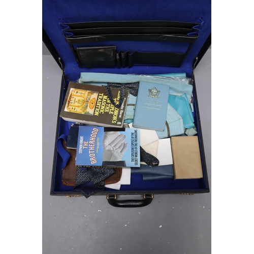 415 - A Selection of Masonic Regalia, With Masonic Books, Constitution, And More. In Briefcase