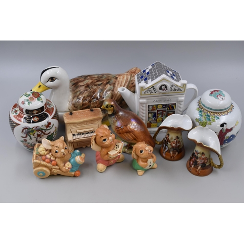 418 - Mixed Selection Including Antiques Teapot, two Ginger Jars, Pendelfins and More