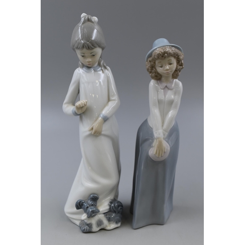 356 - Two NAO Figurines Girl with dog and Girl holding bag