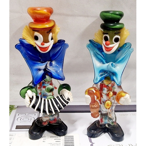 358 - Pair of Murano Glass Clowns . Approx 10 inches tall. AF