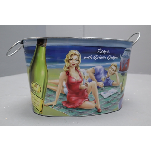 444 - Pair of Retro Wine Advertisement Ice Buckets, With Matching Tissue Holder