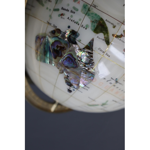 371 - Gemstone Globe Mounted on Brass Frame with Compass (13