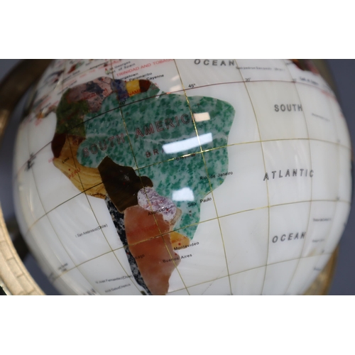 371 - Gemstone Globe Mounted on Brass Frame with Compass (13