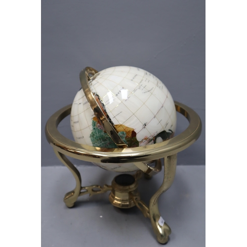 371 - Gemstone Globe Mounted on Brass Frame with Compass (13