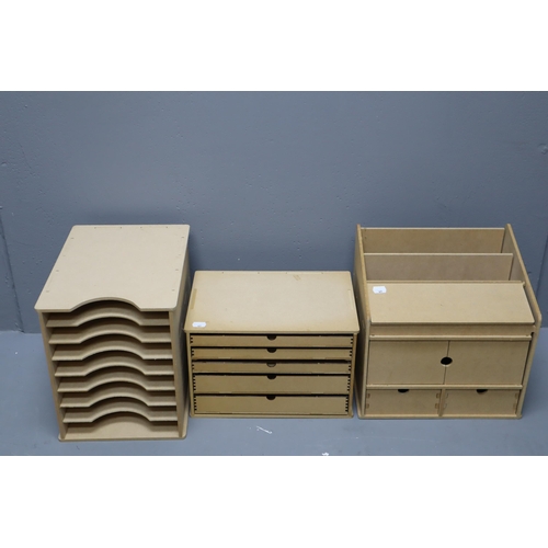 725 - Wooden arts and craft storage 3 piece including paper/card holder (12