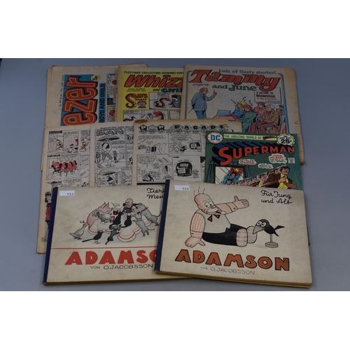 550 - A Selection of Vintage Comics To Include Two vintage pre war German Adamson/Silent Sam Von O.Jacobss... 