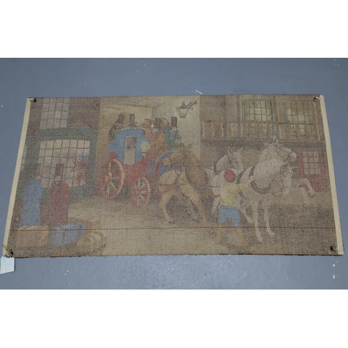 482 - Vintage Hand Woven Horse and Carriage Scene Tapestry complete with Hangers 51