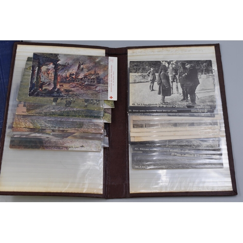 498 - Two albums full of war postcards: one to include 53 WW1 song/story postcards and another to include ... 