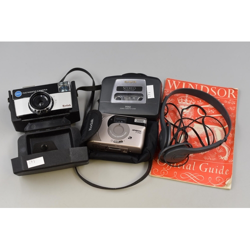 501 - A mixed selection Two vintage Kodak cameras, A headset, Stereo Cassette Player and A Windsor Officia... 