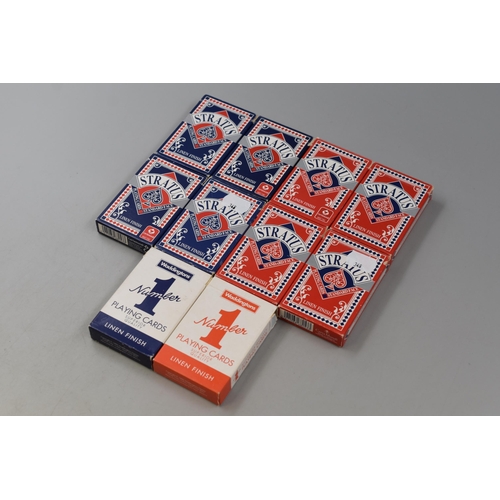 512 - Collection of 10 packs of playing cards x4 stratus red x4 stratus blue x1 number 1 blue X1 number 1 ... 