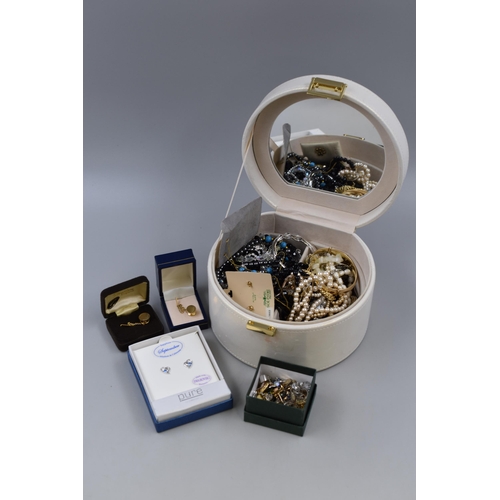 520 - A Selection of Unsorted Designer Jewellery, In Wicker Basket and Gold Shimmer Jewellery Box. Include... 