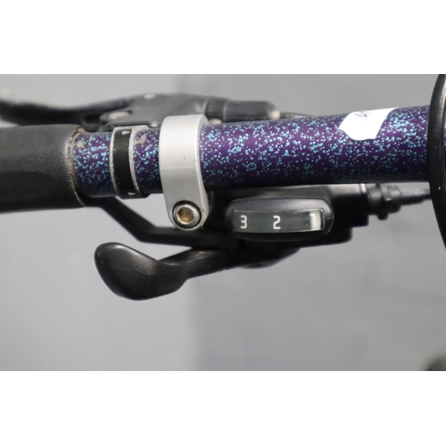 782 - A Raleigh Amazon 21 Speed Mountain Bike With Shimano Gears, In Speckled Purple. Sold As Seen. NO POS... 