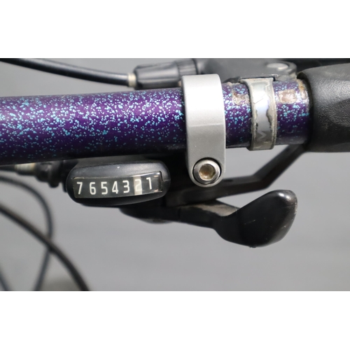 782 - A Raleigh Amazon 21 Speed Mountain Bike With Shimano Gears, In Speckled Purple. Sold As Seen. NO POS... 