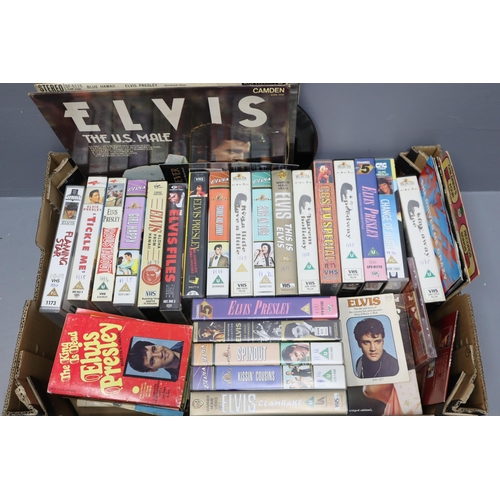 603 - Large Selection of Elvis Memorabilia including Videos, Books, CD, Records and New Waste Paper Basket