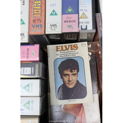 603 - Large Selection of Elvis Memorabilia including Videos, Books, CD, Records and New Waste Paper Basket