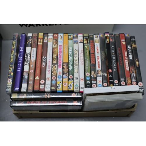 617 - Large Three box lot of DVDs including: The Italian Job, X-Men, Taken, Les Miserables, Gladiator and ... 