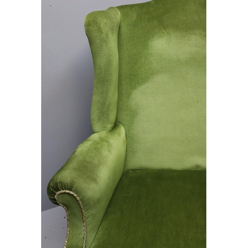 710 - Wing back chair with straight legs and green upholstery 41